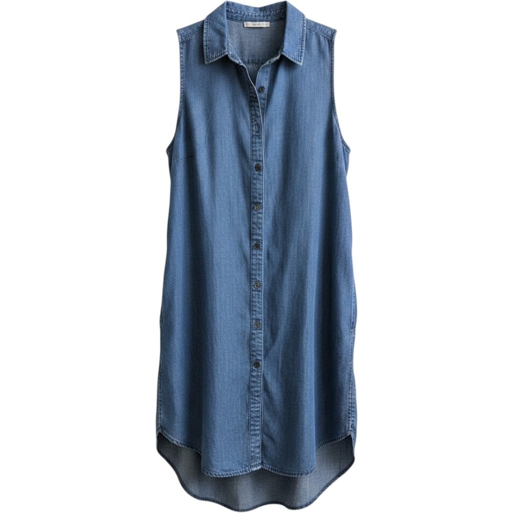 Laju Denim Shirt Dress Womens Medium Blue Excellent Sleeveless High Low Casual